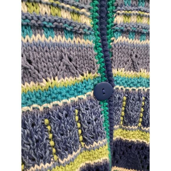 Vintage Talbots Cardigan Sweater Size 8 Cotton Blue Grannycore 3D Knit Twee Fall - Picture 2 of 9